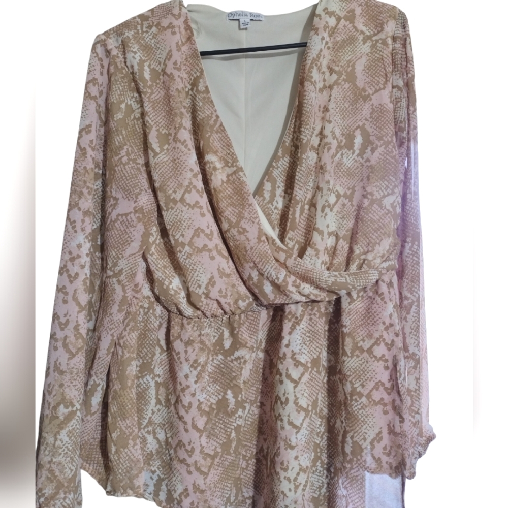 Ophelia Roe Pink Animal Print Blouse, Size Large